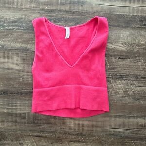 hot pink ribbed v neck tank